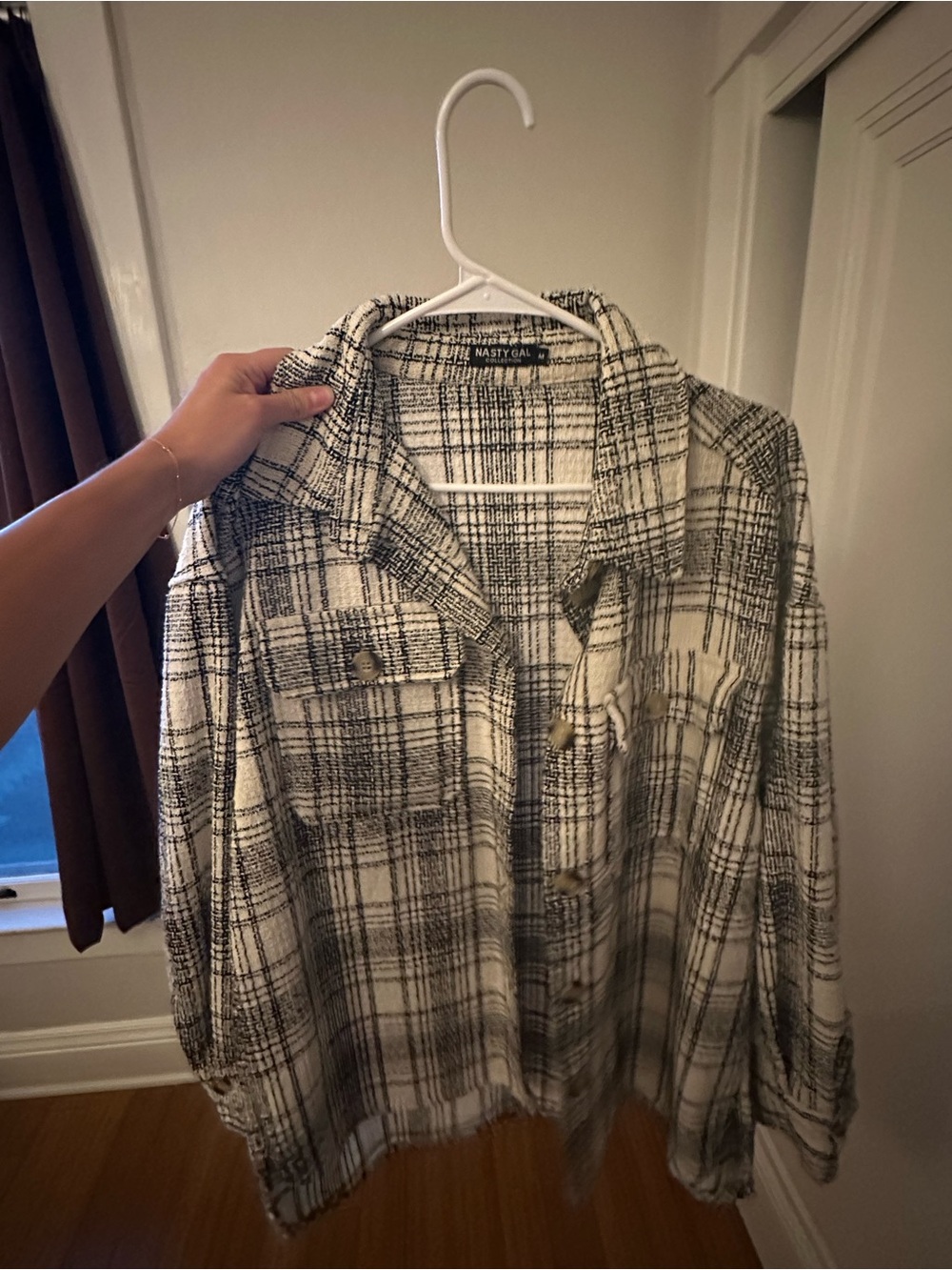 Nasty Gal Black and White Plaid Button-Down Jacket